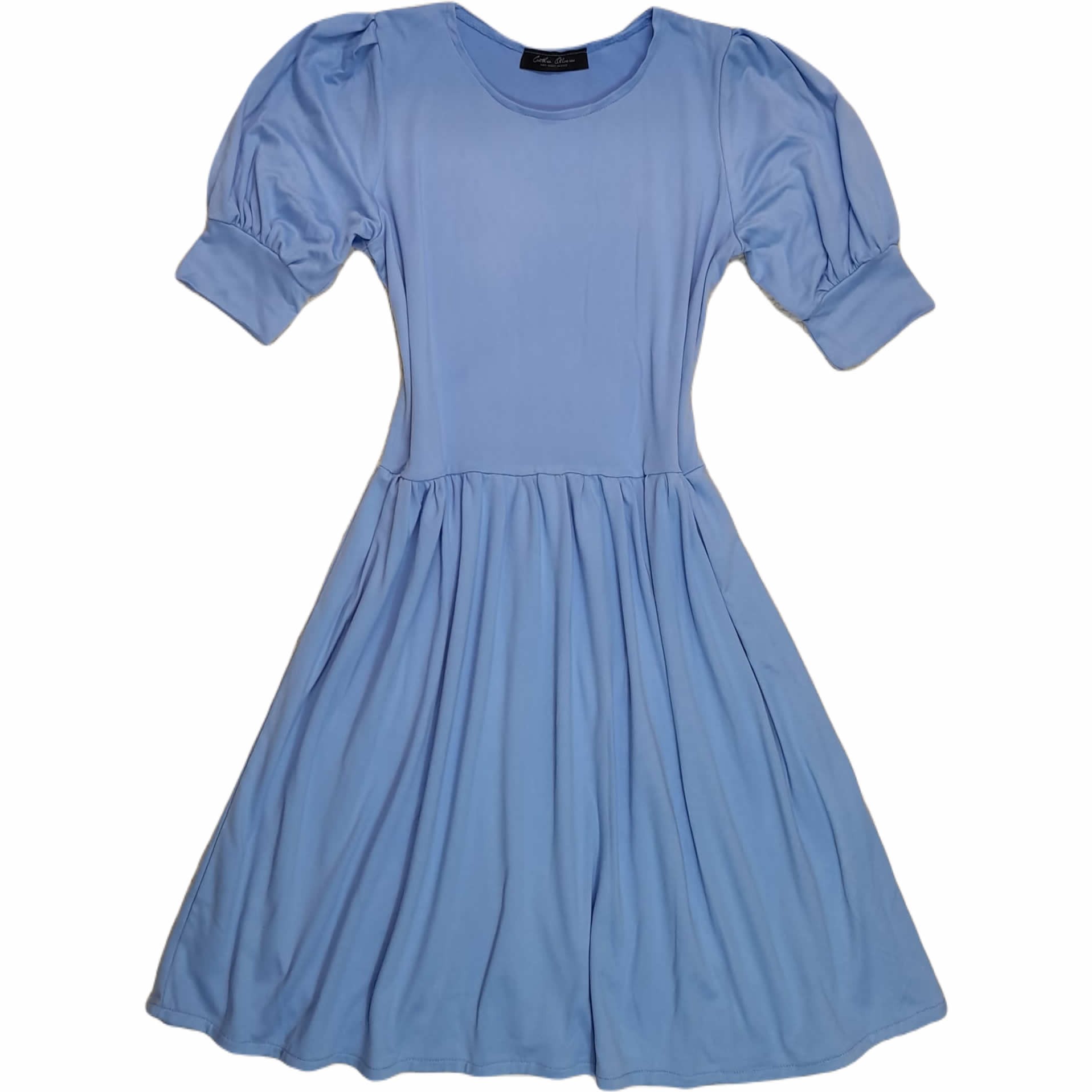 Round Neck Dress With Puff Sleeves